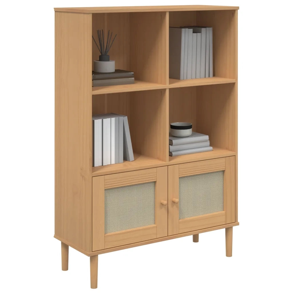 Credenza SENJA Aspetto Rattan Marrone 90x35x130 cm Legno Pino 358061