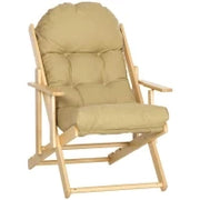 Sedia per Soggiorno Pieghevole con Braccioli e Cuscino, in Legno di Faggio e Tessuto, 71x89x96 cm, Marrone