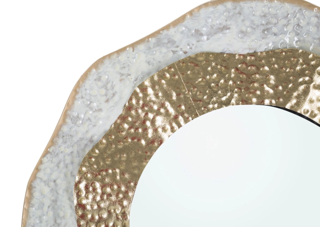 Specchio da Muro Shai Light Ø54,5x4,5 cm in Ferro e MDF Oro e Crema