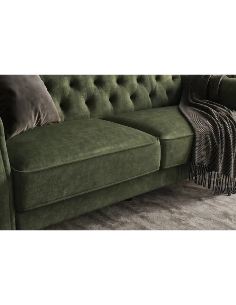 Divano diritto MILES convertibile 3 posti in velluto capitonné - Verde scuro - 220 x 85 x 120 cm