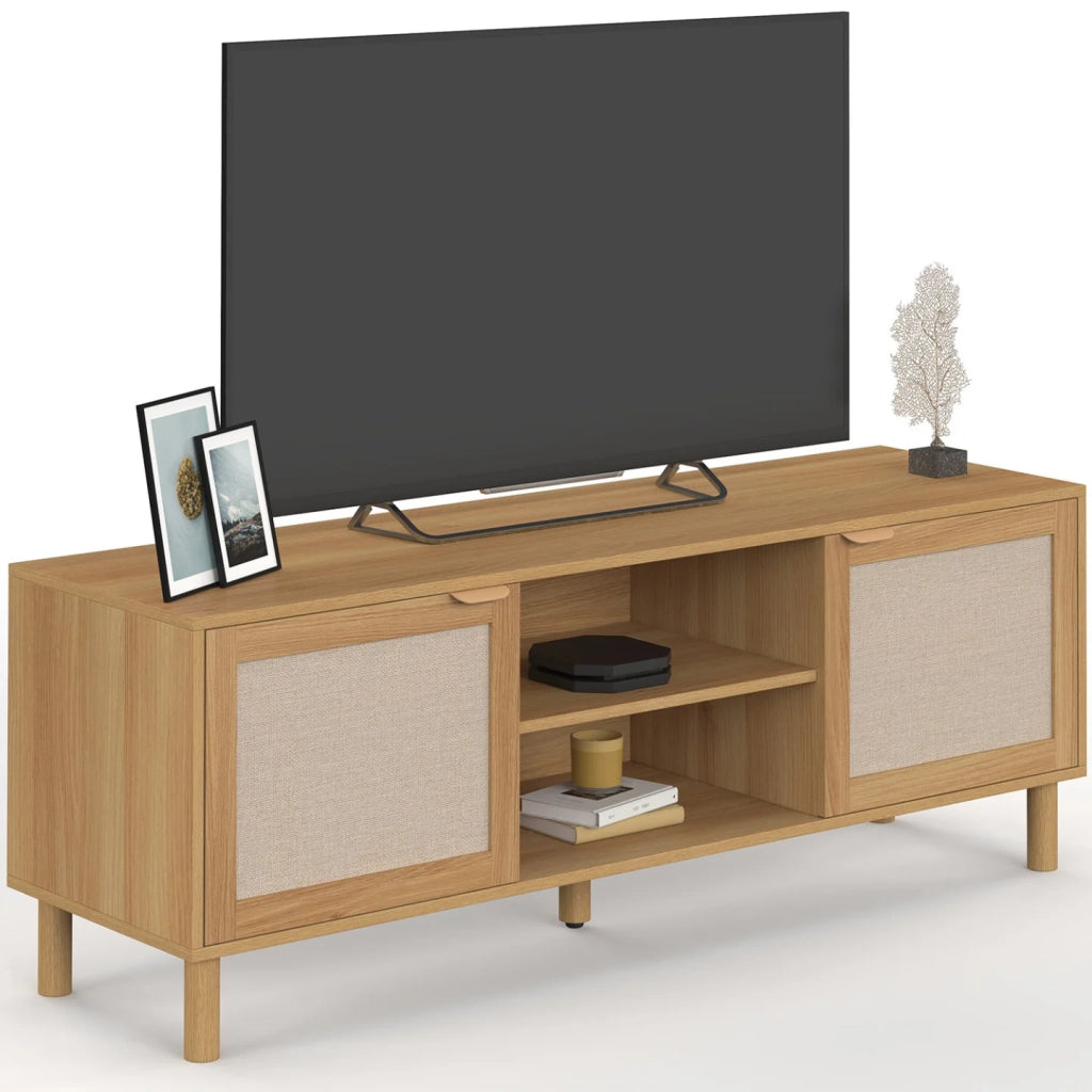 IDMarket - Mobile TV ROBIN da 140 cm con 2 ante in tessuto effetto lino e legno