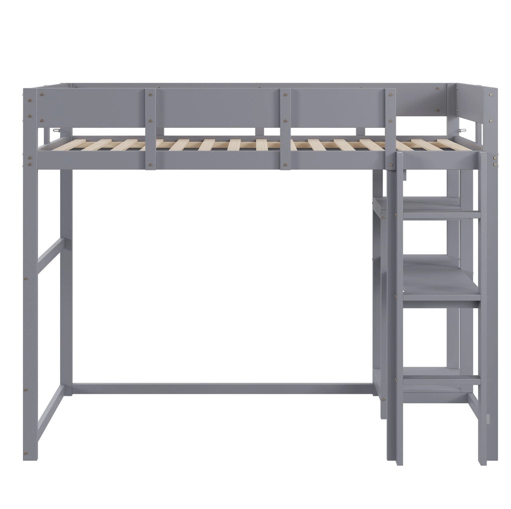 Letto a soppalco grigio 90 x 200 cm in legno con ripiano