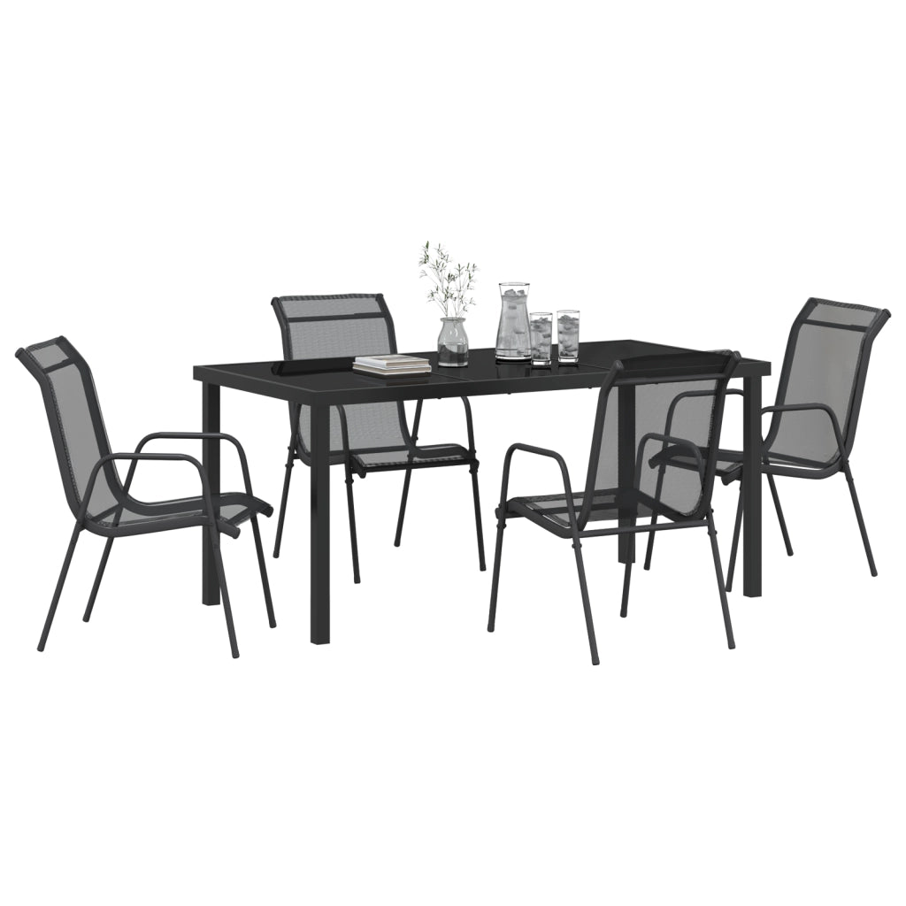 Set da pranzo da giardino 5 pezzi Nero Textilene e Acciaio