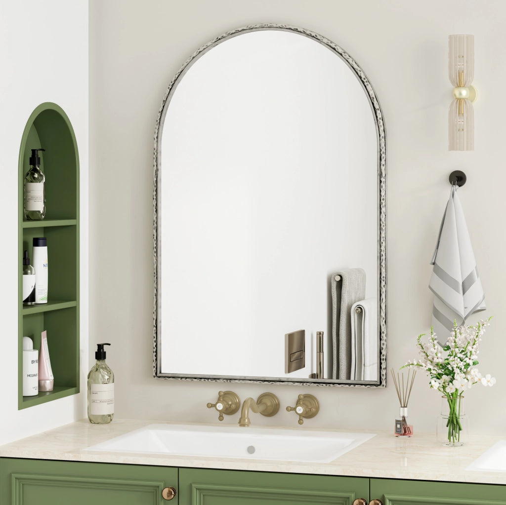 Specchio ad arco 103.5x71.5x12 cm da parete e da tavolo in vetro e ferro argento
