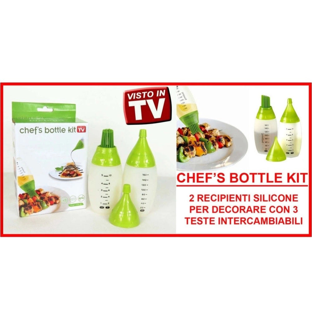 Trade Shop - Set 2 Chef's Bottle Contenitori Silicone 3 Decori Pennello Decorare Dolci Torte -