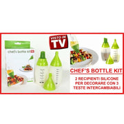 Trade Shop - Set 2 Chef's Bottle Contenitori Silicone 3 Decori Pennello Decorare Dolci Torte -