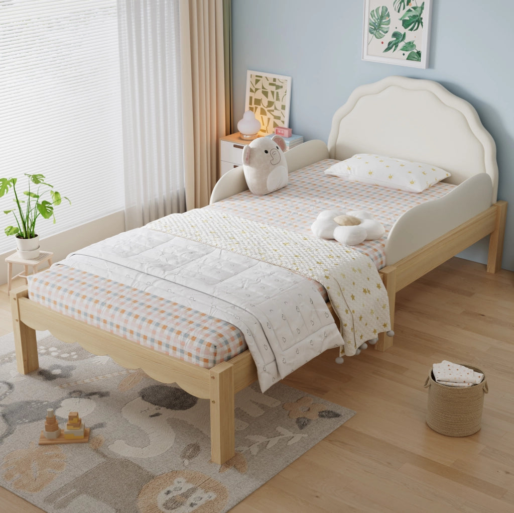 Letto singolo per bambini imbottito con sponde laterali 90x200 cm beige