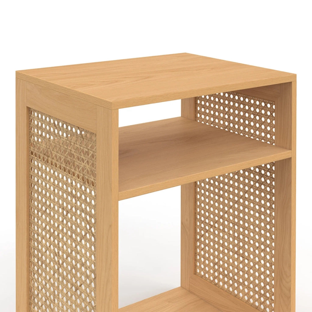 IDMarket - Set di 2 comodini NORA con contenitore a giorno in legno e canna da zucchero