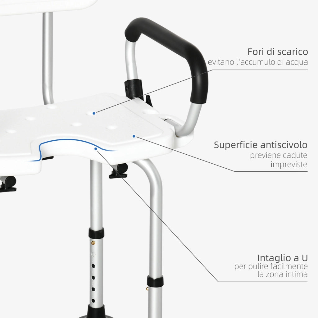 Sedia da Doccia Imbottita a U per Anziani e Disabili ¨C Xylo ¨C Bianco 54x52x70-82cm