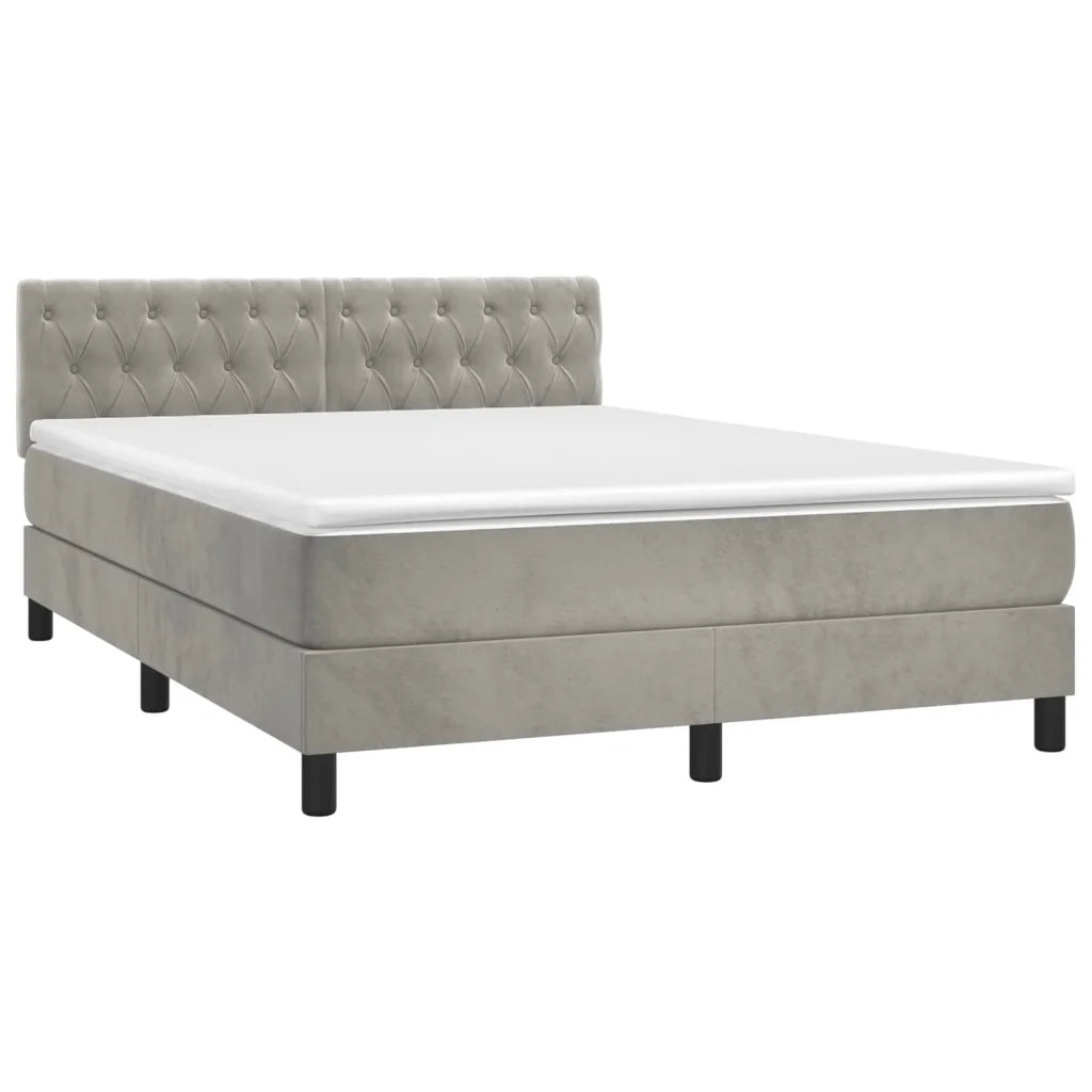 Letto a Molle con Materasso e LED Grigio Chiaro 140x190 cm Velluto