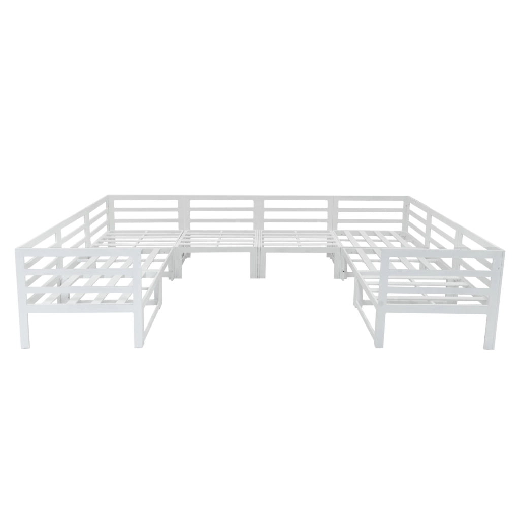 Set da Giardino Modulabile Bianco 9 Pezzi con Divano, Tavolo e Braciere da Esterno