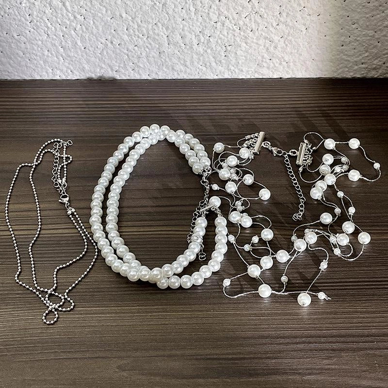 Collana con nappe sovrapposte in gypsophila, collana vintage multistrato con perle, regalo di Natale o di compleanno.