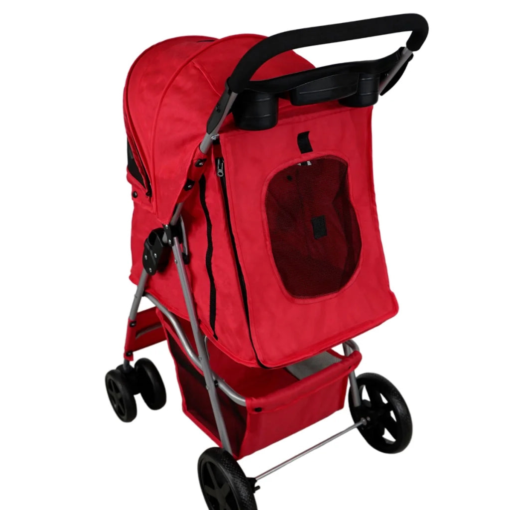 Passeggino per animali domestici Trasportino pieghevole Trolley da viaggio per gatti e cani Copertura anti-pioggia – Rosso