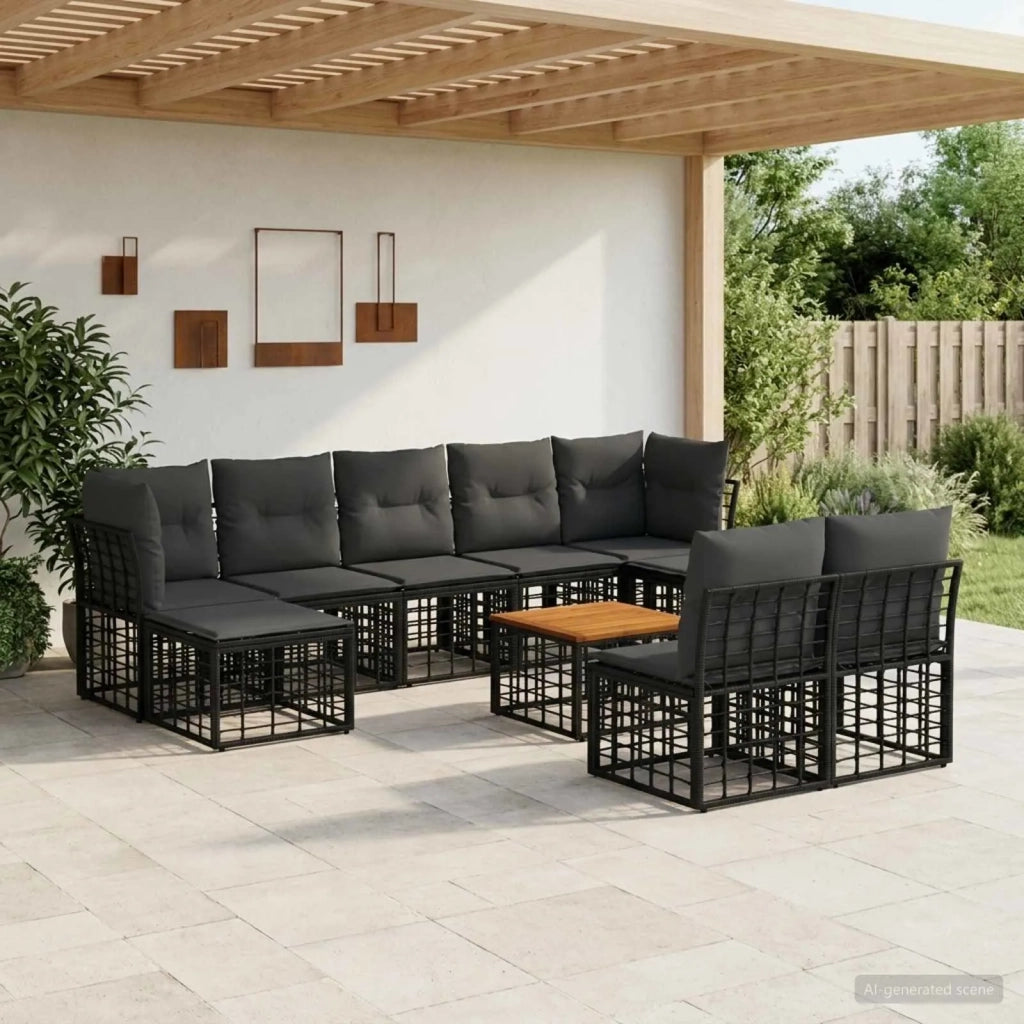 Set di divani da esterno 10 pcs Nero e Grigio scuro Poliestere 3437559