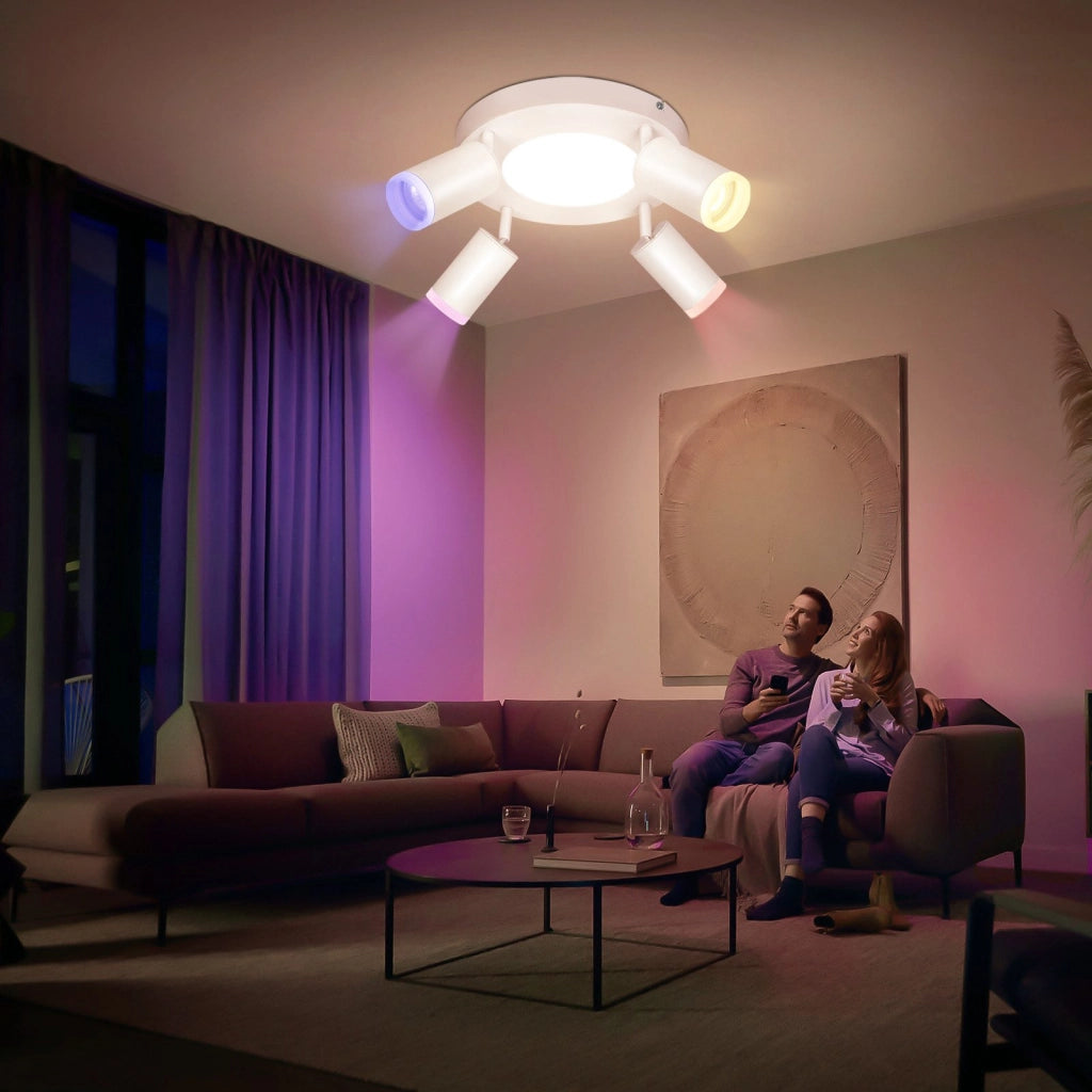 ZMH Faretto da soffitto 4 lampadine tonde 20W 3000K GU10 installazione semplice bianco caldo orientabile 350° moderno