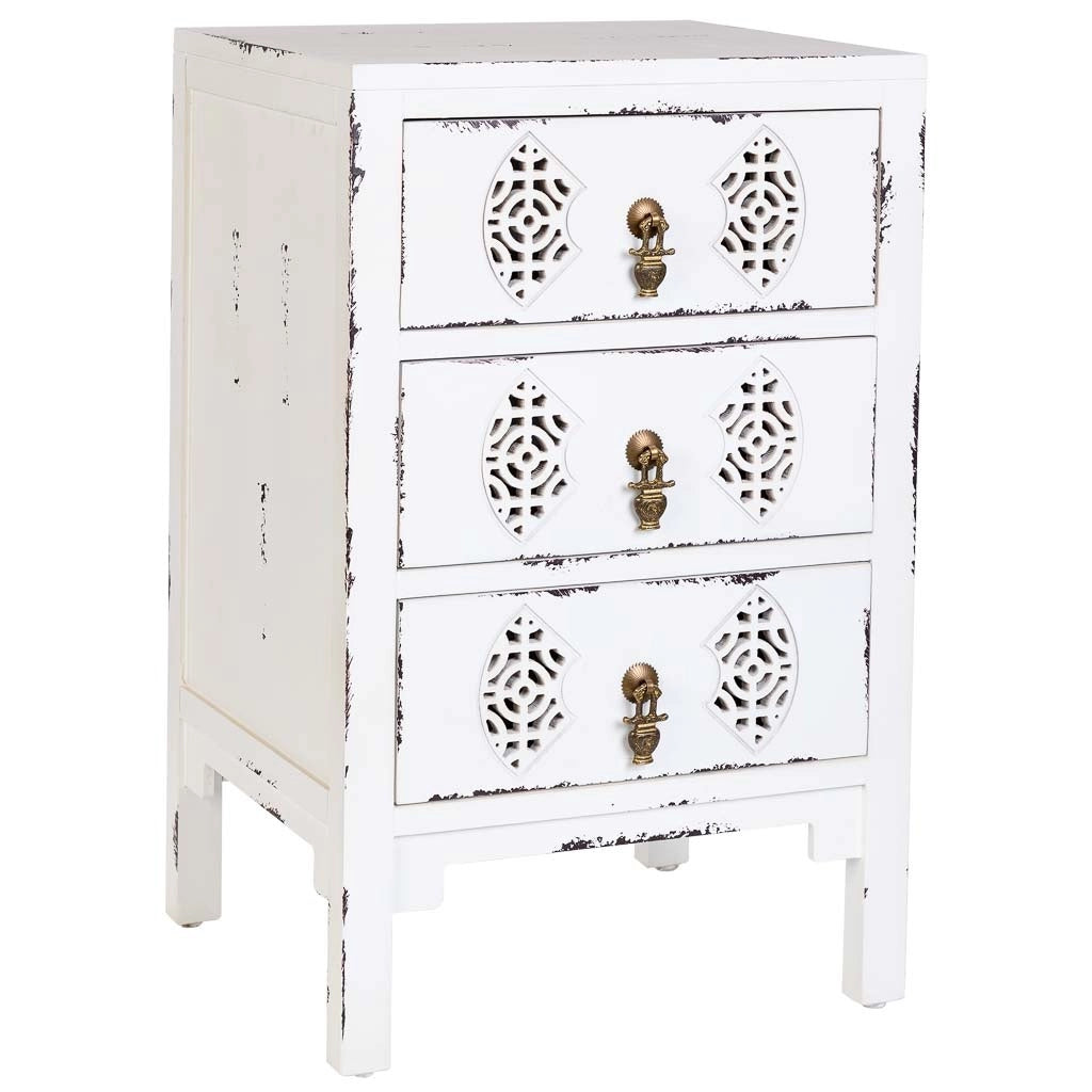 Mesita de madera con 3 cajones blanco 45x36x70