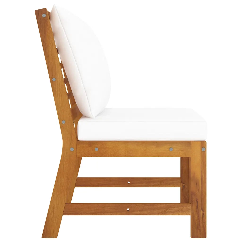 Divano Centrale Modulare con Cuscini Crema in Massello Acacia 311842