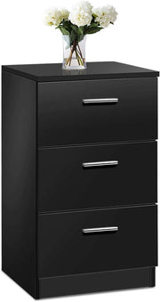 Comodino Camera, Armadietto Laterale, Mobiletto Fianco Letto, con 3 Cassetti, per Ufficio/Soggiorno/Studio, Portata di 80kg, 38x35x67cm, Nero/Bianco