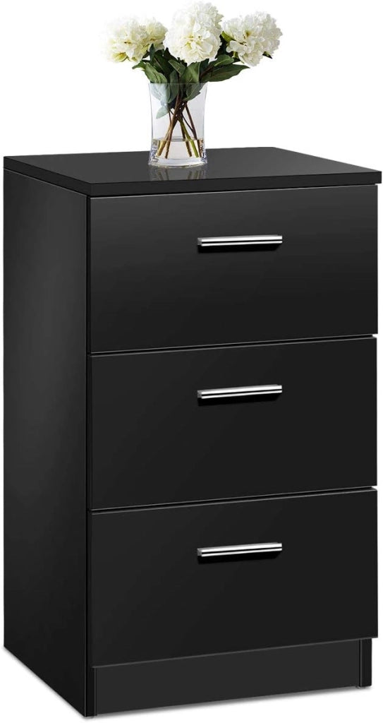 Comodino Camera, Armadietto Laterale, Mobiletto Fianco Letto, con 3 Cassetti, per Ufficio/Soggiorno/Studio, Portata di 80kg, 38x35x67cm, Nero/Bianco