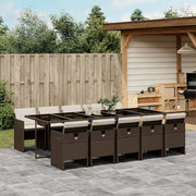 Set da Pranzo da Giardino 11 pz con Cuscini Polyrattan Marrone 3210573