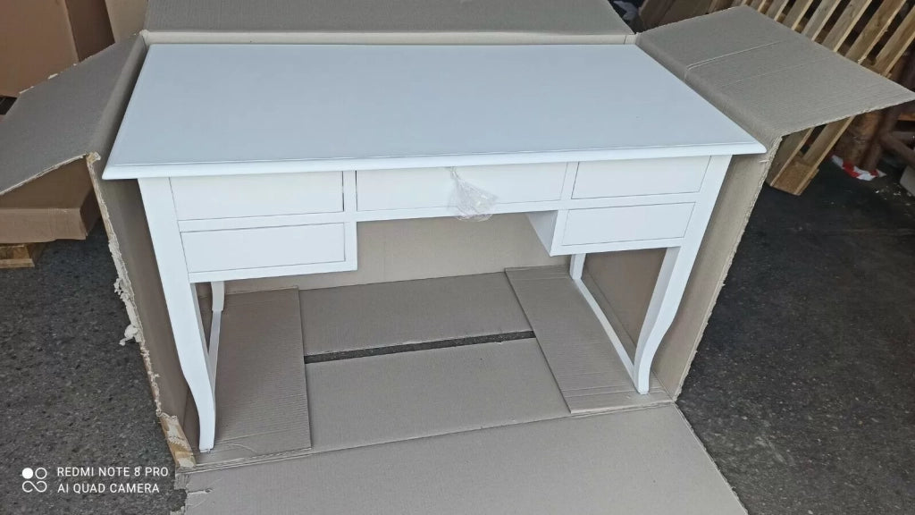 Scrivania arte povera 5 cassetti legno bianco 150x65x81 (1110) - Mobili 2G
