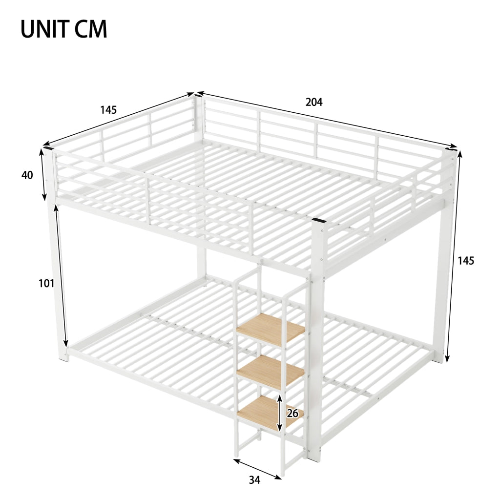 Letto a castello bianco 140x200 cm in metallo e MDF con scala in legno e struttura silenziosa