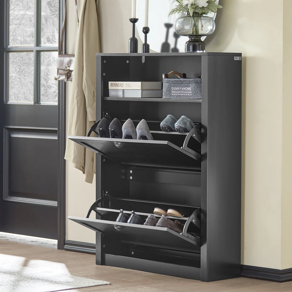 Scarpiera con 2 ante e 4 ripiani con scomparto aggiuntivo per scarpe L80*P24*A110 cm Nero FSR87-SCH SoBuy