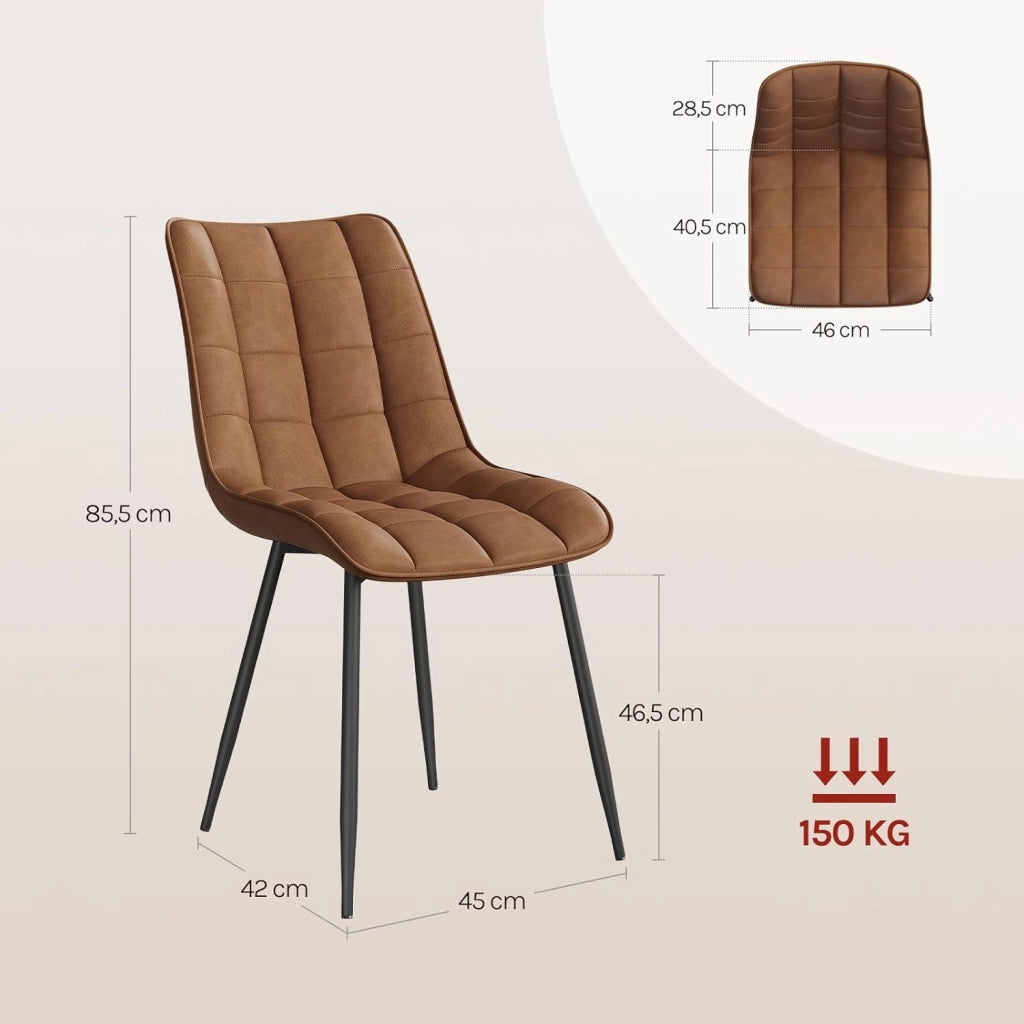 Sedie da Pranzo con Schienale senza Braccioli Sgabello in Ecopelle per Cucina Marrone Chiaro BH207hbr-2