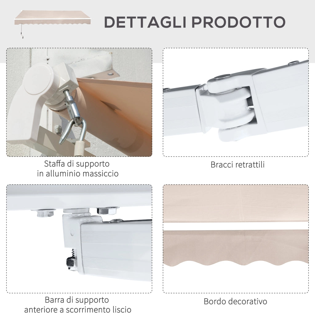 EasyComfort Tenda da Sole a Bracci per Esterno con Manovella, Metallo e Poliestere, 3x2.5m Beige