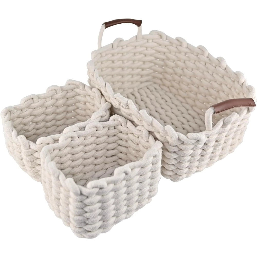 Trade Shop - Set 3 Cestini Intrecciati In Corda Cesto Portaoggetti Organizza Decora Casa 10634 -
