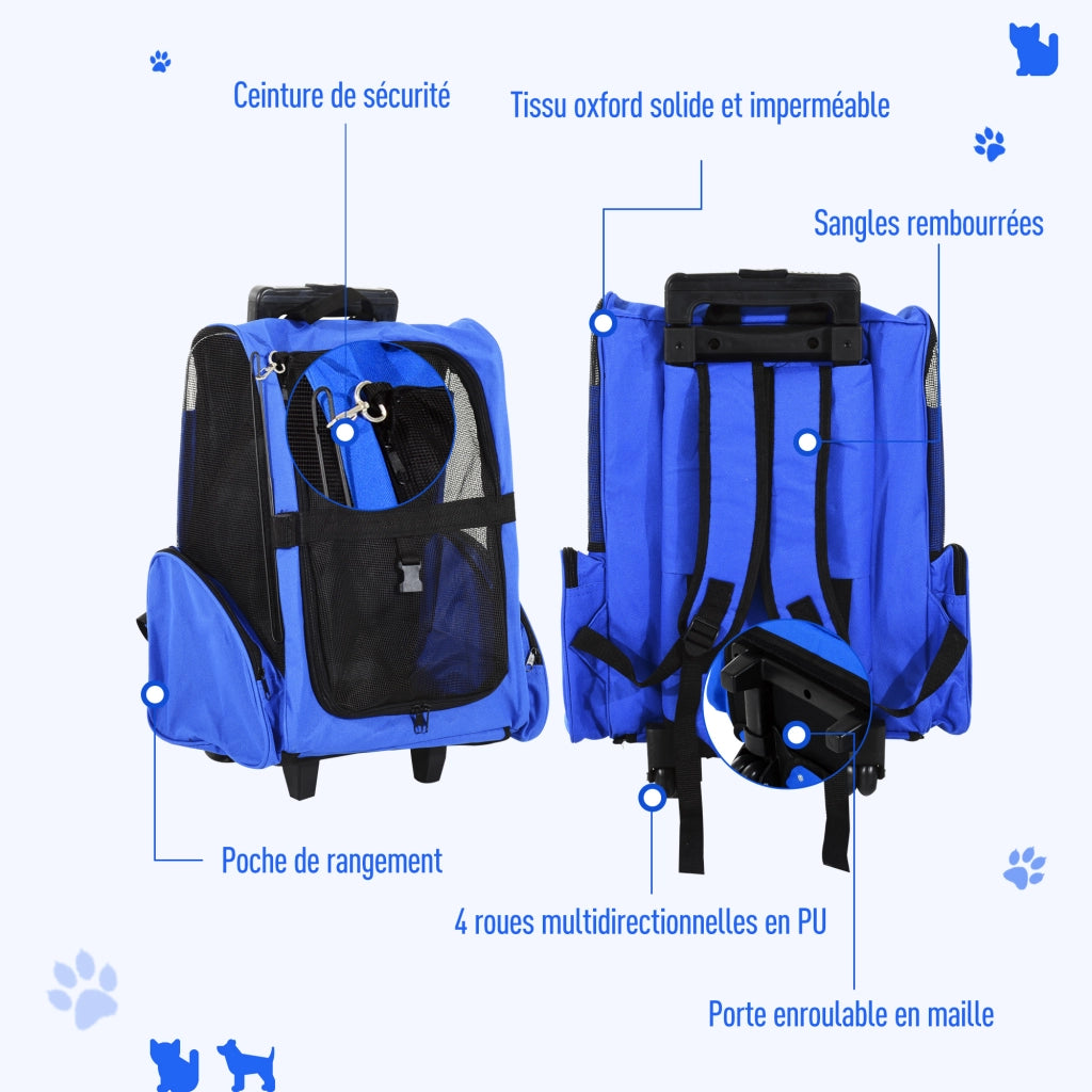 Carrello Trasporto per Cane 2 in 1 ¨C Zephmum ¨C Blu 42x25x55 cm