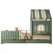 Letto Casetta 90x200 cm - con 2 Cassetti e Sponde - in Legno e MDF - Verde