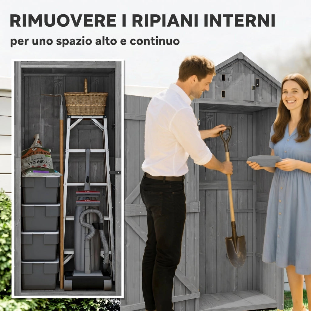 Capanno da Giardino Porta Attrezzi in Legno Impermeabile, 77x54.2x179cm - Grigio