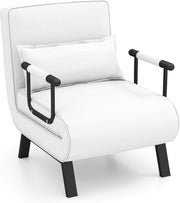 4 in 1 Poltrona Letto Singolo, Poltroncina Pieghevole con Schienale Regolabile in 6 Posizioni, Sedile Imbottito Robusto, Divano Letto per Casa Ufficio, 79x65x79 cm (Bianco)