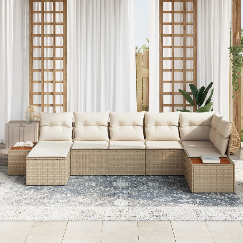 Set di SofÃ  da Giardino con Cuscini Beige Poly Rattan Acacia 7 Pezzi