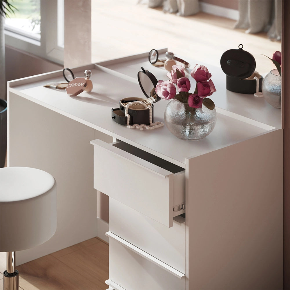 Vicco Tavolo da toeletta Bianco 110 cm con specchio e sgabello