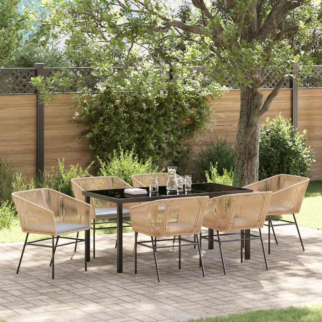 Set da Pranzo da Giardino da 7 Pezzi con Cuscini Marrone Polyrattan