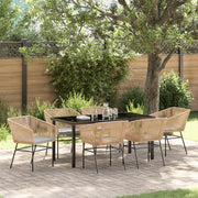 Set da Pranzo da Giardino da 7 Pezzi con Cuscini Marrone Polyrattan