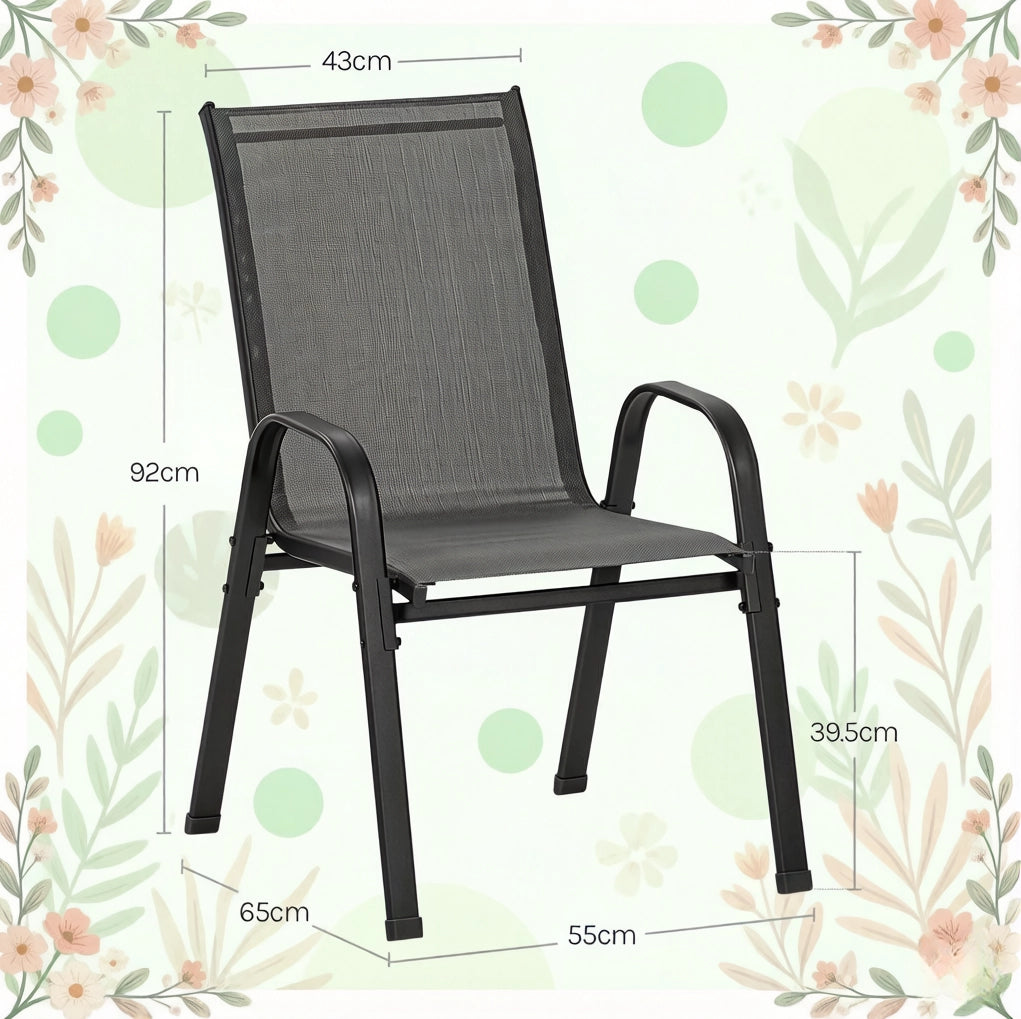 Sedie da giardino impilabili con schienale alto; 55 x 92 x 65 cm; metallo e poliestere; grigio scuro