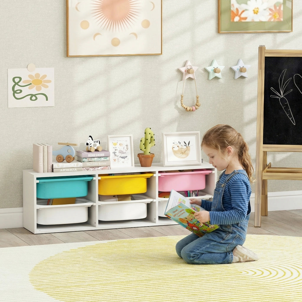 Libreria per Bambini con 6 Contenitori ¨C zephmum ¨C Legno, Multicolore, 80x30x40 cm