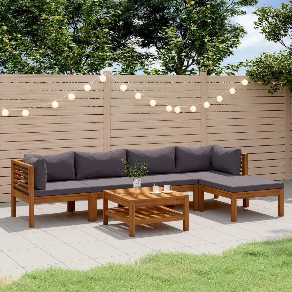 Set Divani da Giardino 6 pz con Cuscini in Massello di Acacia cod mxl 41908