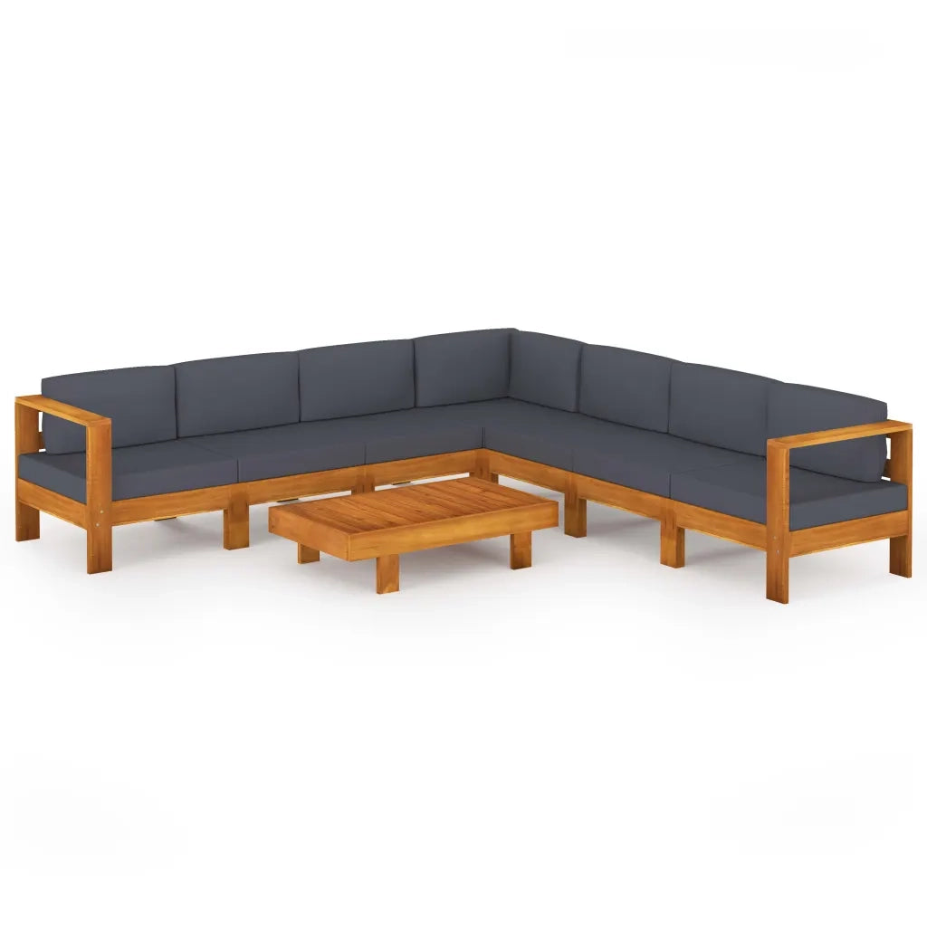 Set Divani Giardino 8 Posti Cuscini Grigi Scuro Massello Acacia cod mxl 47209
