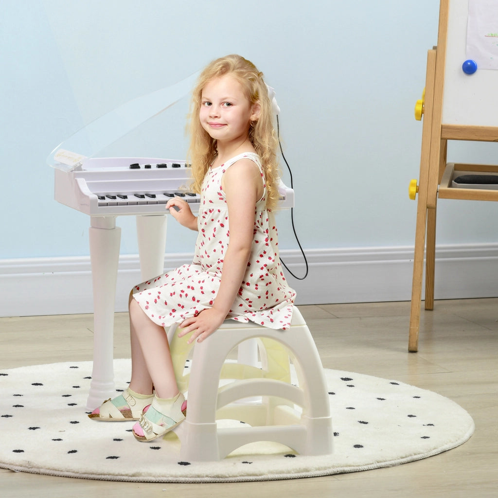Piano Giocattolo per Bambini con Microfono e Sgabello ¨C zephmum ¨C 37x30,5x60,4 cm Bianco