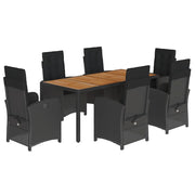 Set da Pranzo da Giardino 7 pz Nero con Cuscini in Polyrattan