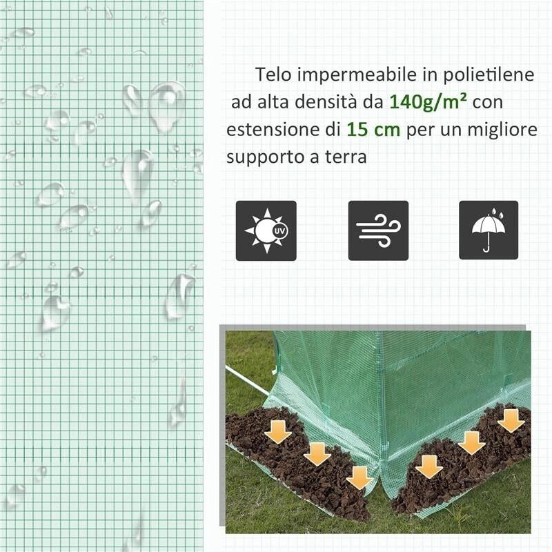 SERRA DA GIARDINO 3.5X3X2 M SERRA CON TETTO A SPIOVENTE IN PE PER PIANTE VERDE