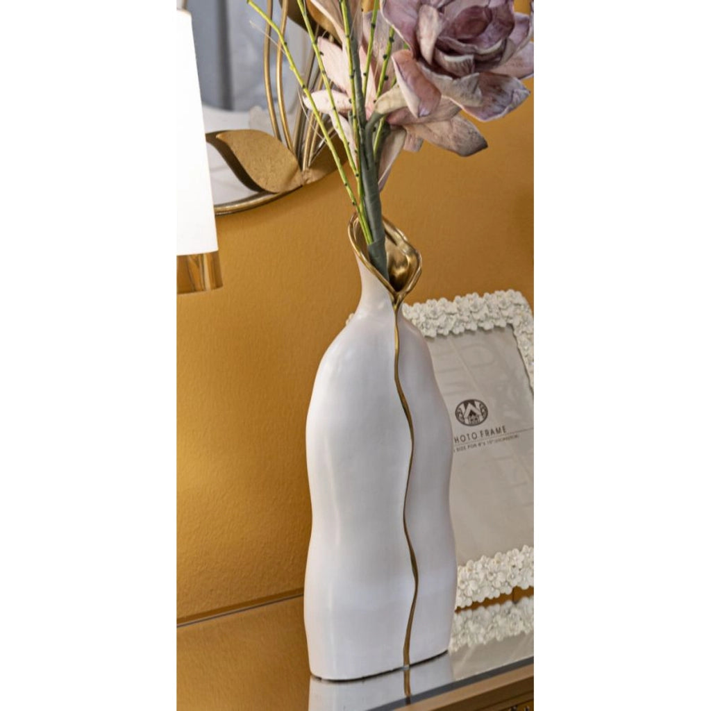 Vaso Decorativo VKH647, Bianco, Ceramica, 16x8x40 cm