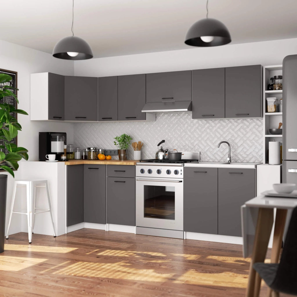 Mobile cucina modulare con piano di lavoro AKORD OLIWIA Bianco 90 cm 2 ante inserto frontale Grigio Grafite 90x46x85 cm