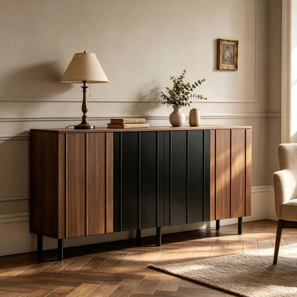 Credenza Cucina 160 cm Mobile Buffet 4 Ante Sideboard Noce e Nero