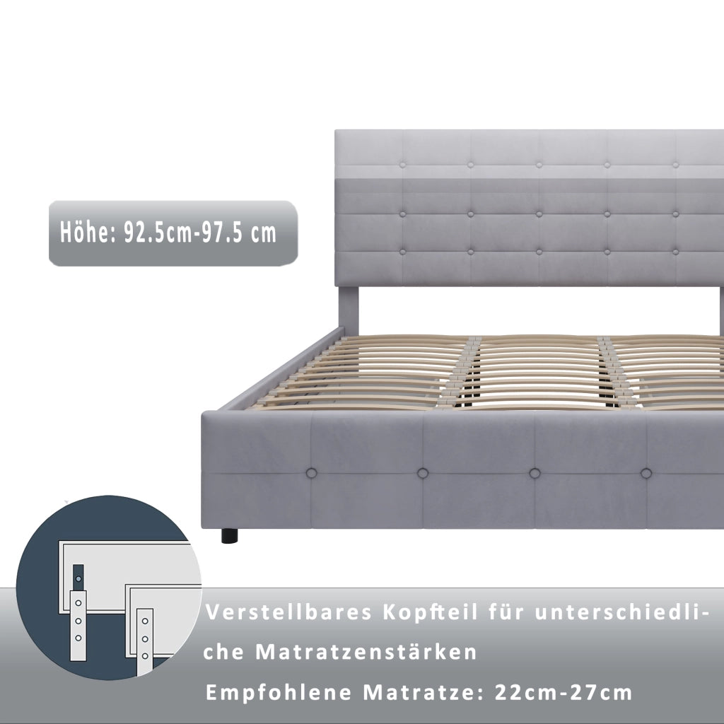 Letto Imbottito Matrimoniale con Cassetti ¨C MINIMAL ¨C Velluto Grigio 180x200