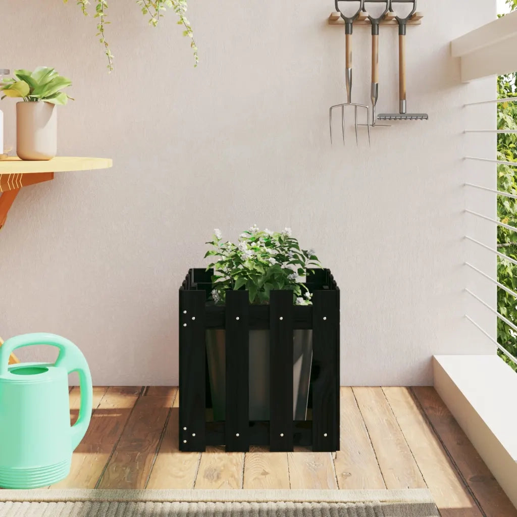 Fioriera Giardino a Recinzione Nera 40x40x40 cm Massello Pino 832449